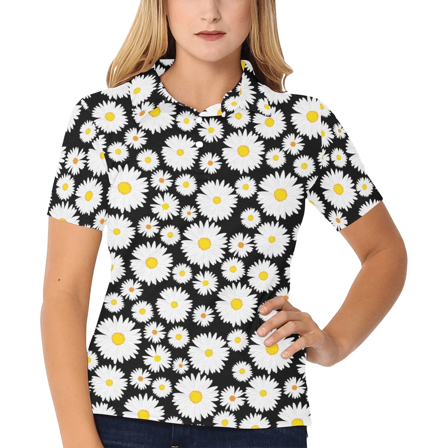 Daisy Pattern Print Design 01 Women's Polo Shirt