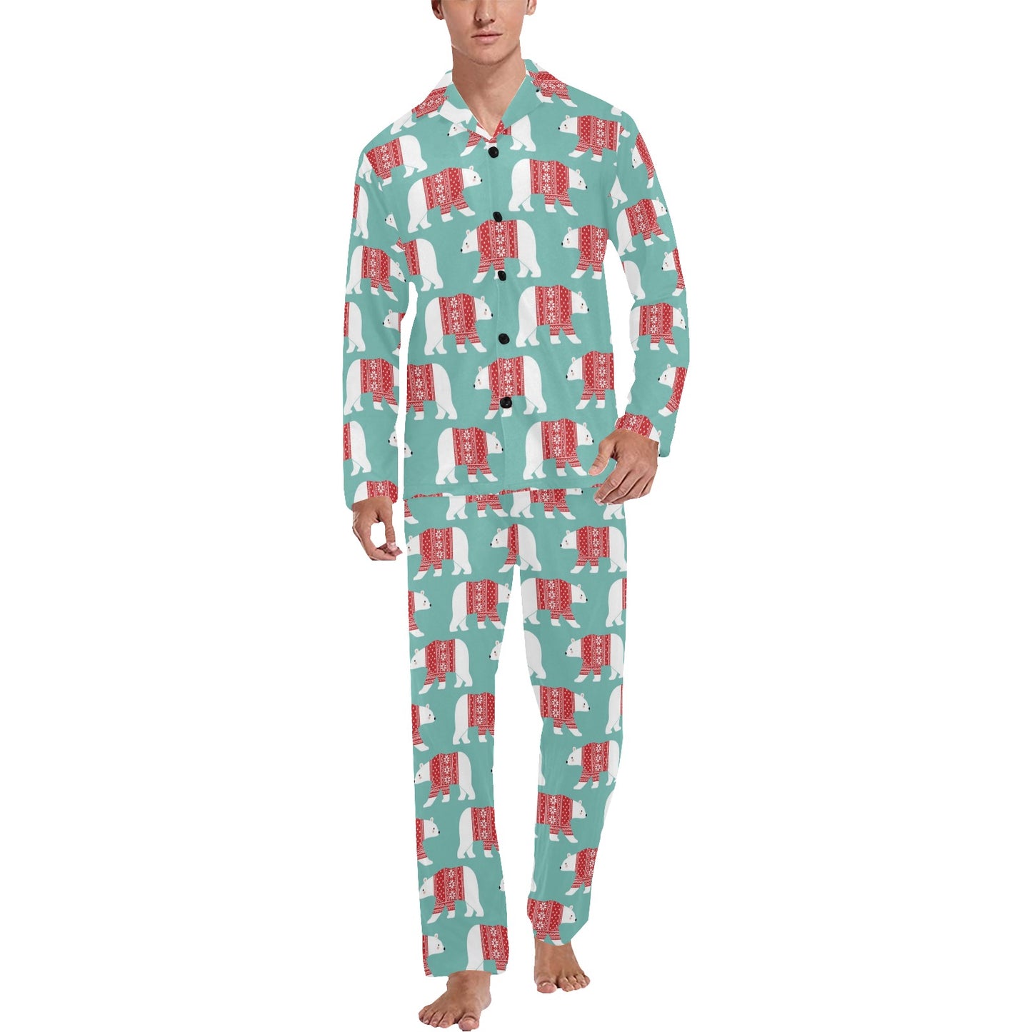 Polar Bear Pattern Print Design A04 Men's Long Pajama Set