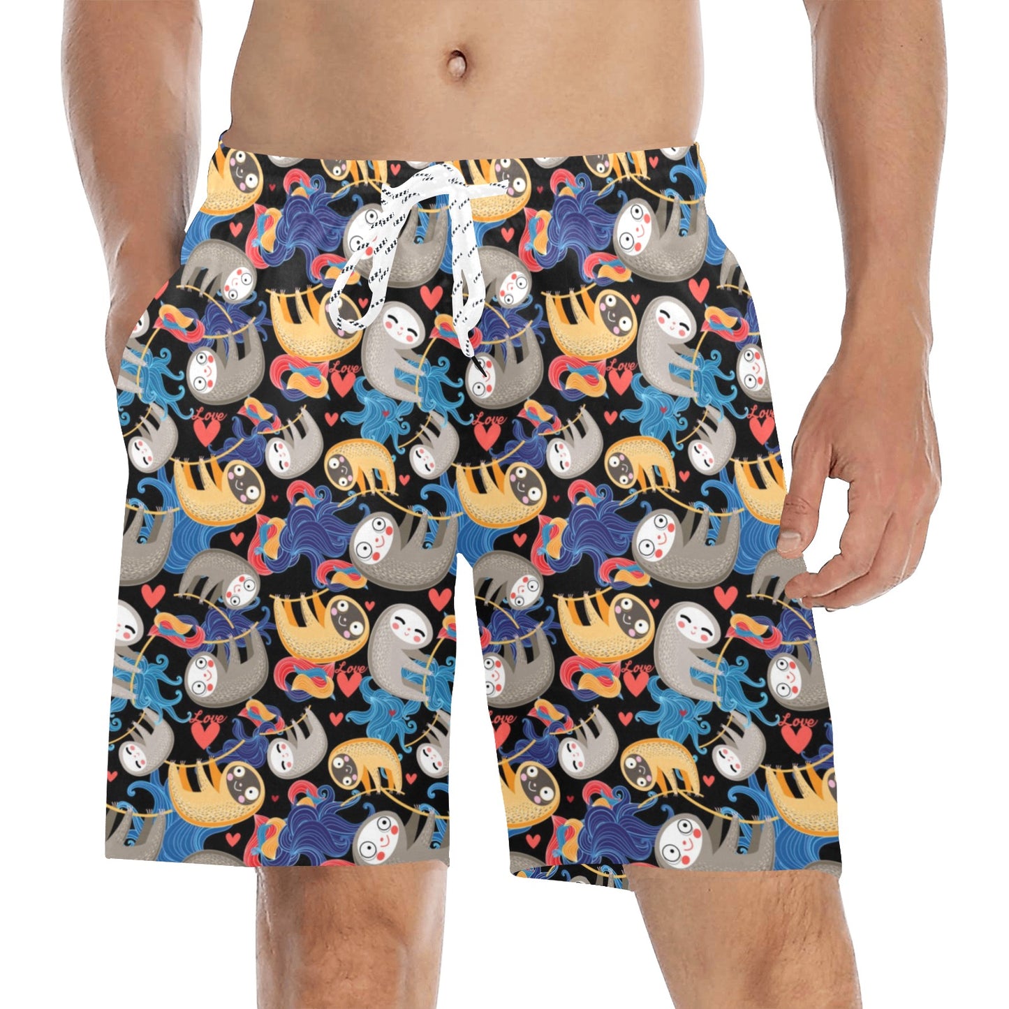 Sloth Cartoon Design Themed Print Men's Swim Trunks Beach Shorts