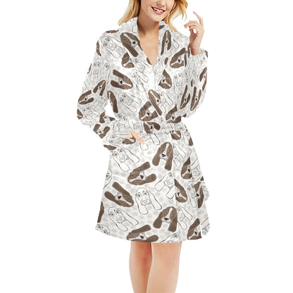 Basset Hound Pattern Print Design 01 Women's Fleece Robe