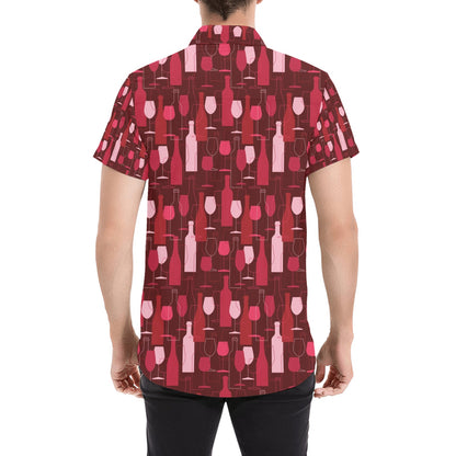 Wine Print Design LKS304 Men Short Sleeve Button Up Shirt