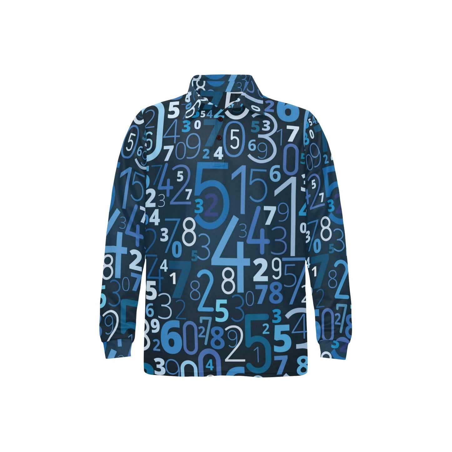 Number Pattern Print Design A02 Long Sleeve Polo Shirt For Men's
