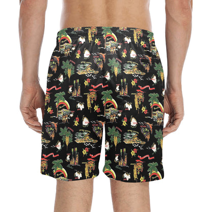 Hawaiian Island Themed Print Men's Swim Trunks Beach Shorts