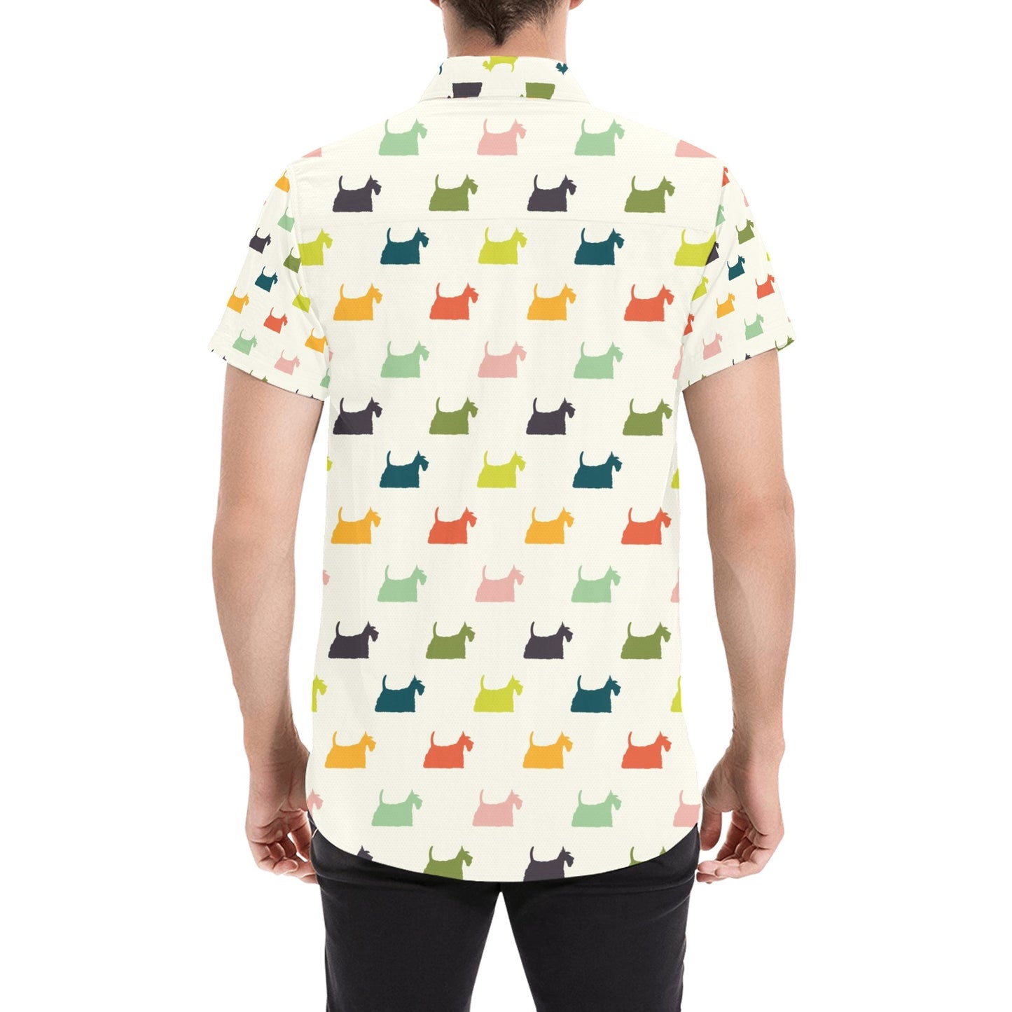 Scottish Terriers Print Design LKS305 Men Short Sleeve Button Up Shirt