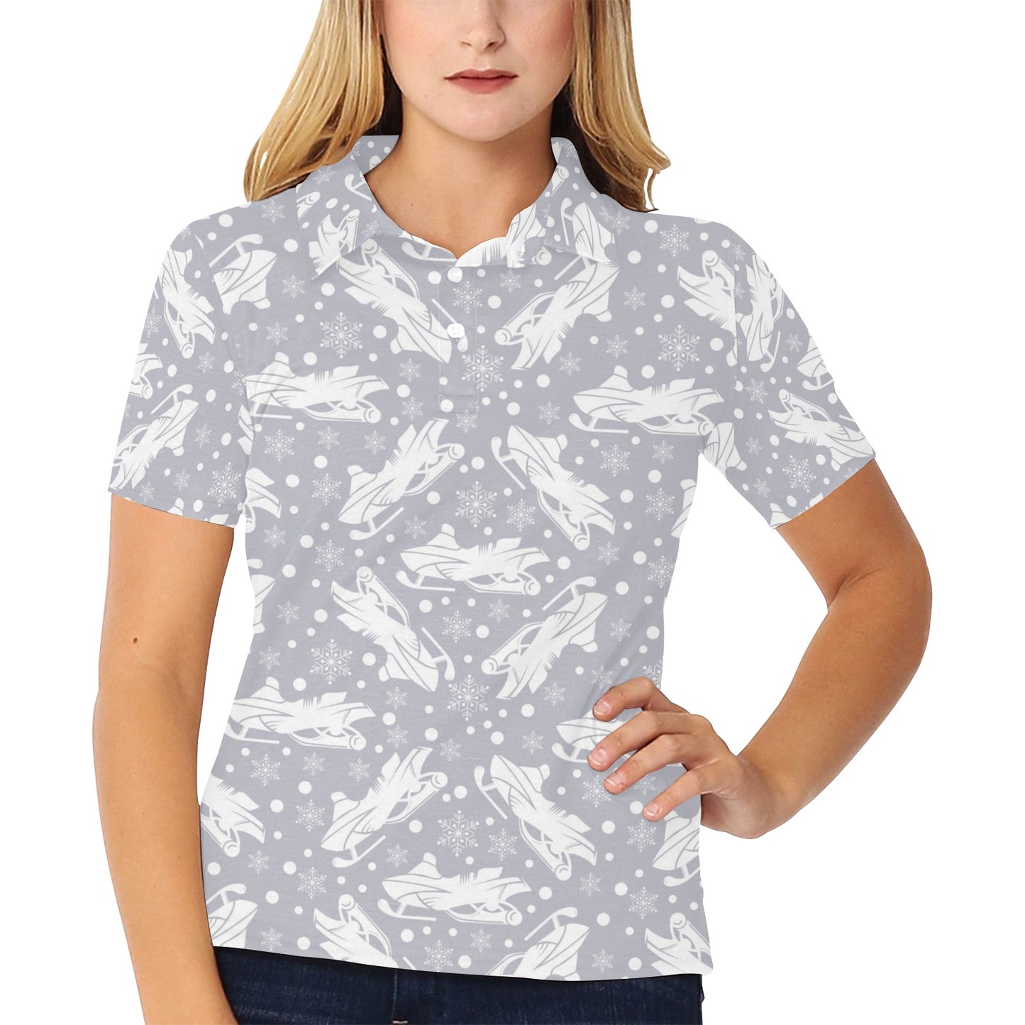 Snowmobile Print Design LKS302 Women's Polo Shirt