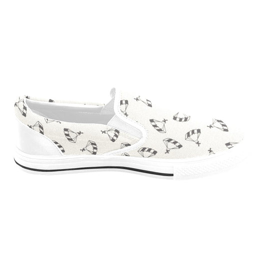 Skydiver Print Design LKS301 White Slip Ons Canvas Women's Shoes