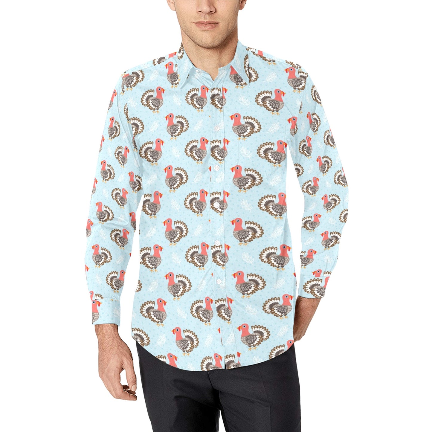 Turkey Print Design LKS403 Men's Long Sleeve Dress Shirt
