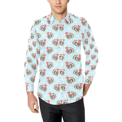 Turkey Print Design LKS403 Men's Long Sleeve Dress Shirt