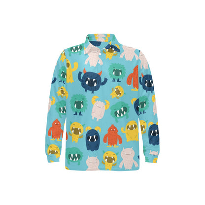 Monster Cartoon Pattern Print Design 03 Long Sleeve Polo Shirt For Men's