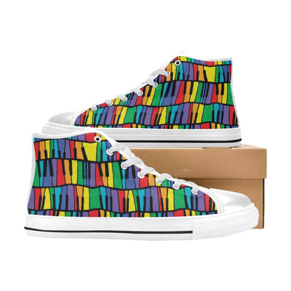 Piano Print Design LKS402 Men's High Top Canvas Shoes
