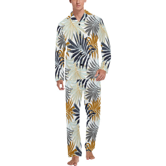 Colorful Tropical Palm Leaves Men's Long Pajama Set