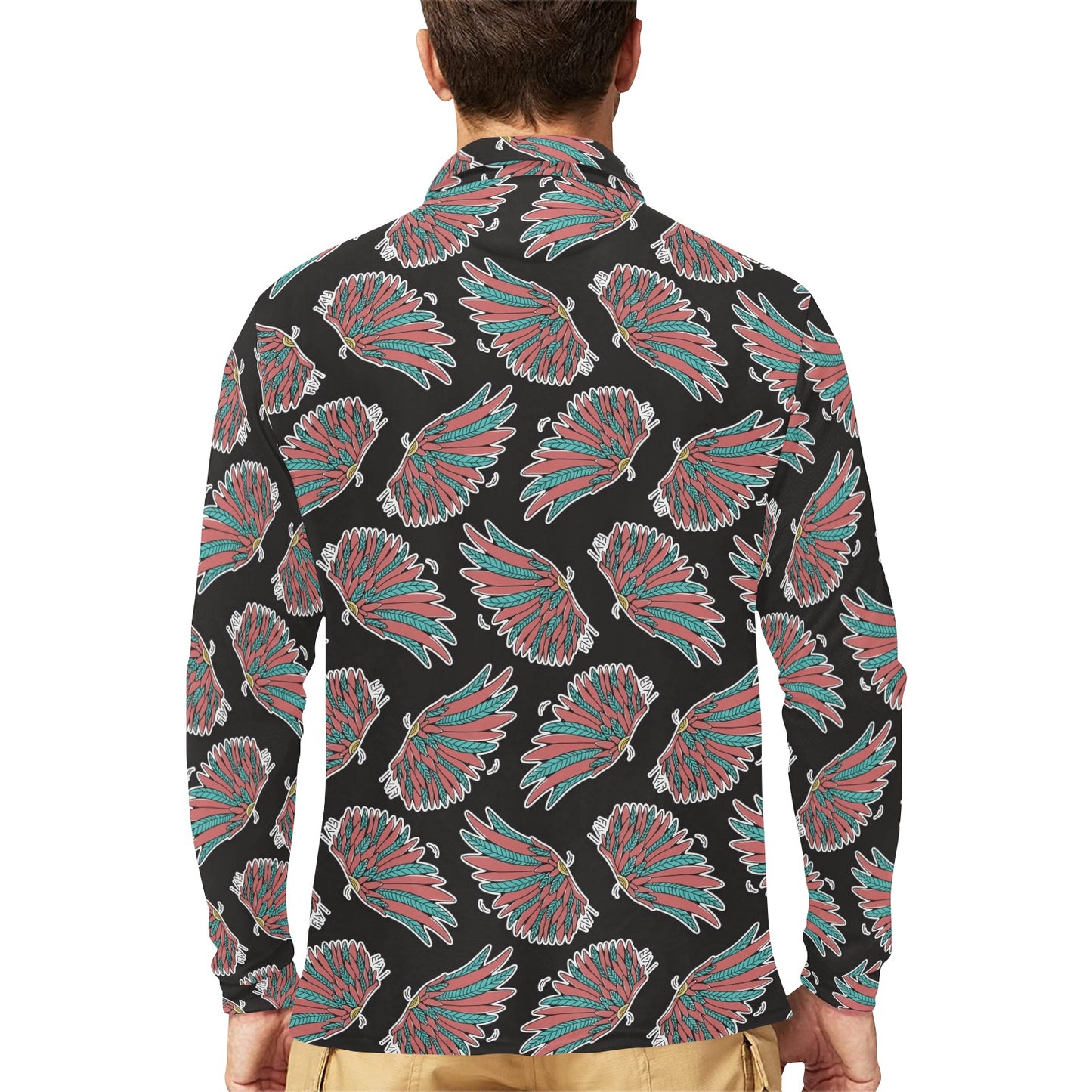Angel Wings Pattern Print Design 05 Long Sleeve Polo Shirt For Men's