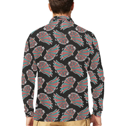 Angel Wings Pattern Print Design 05 Long Sleeve Polo Shirt For Men's