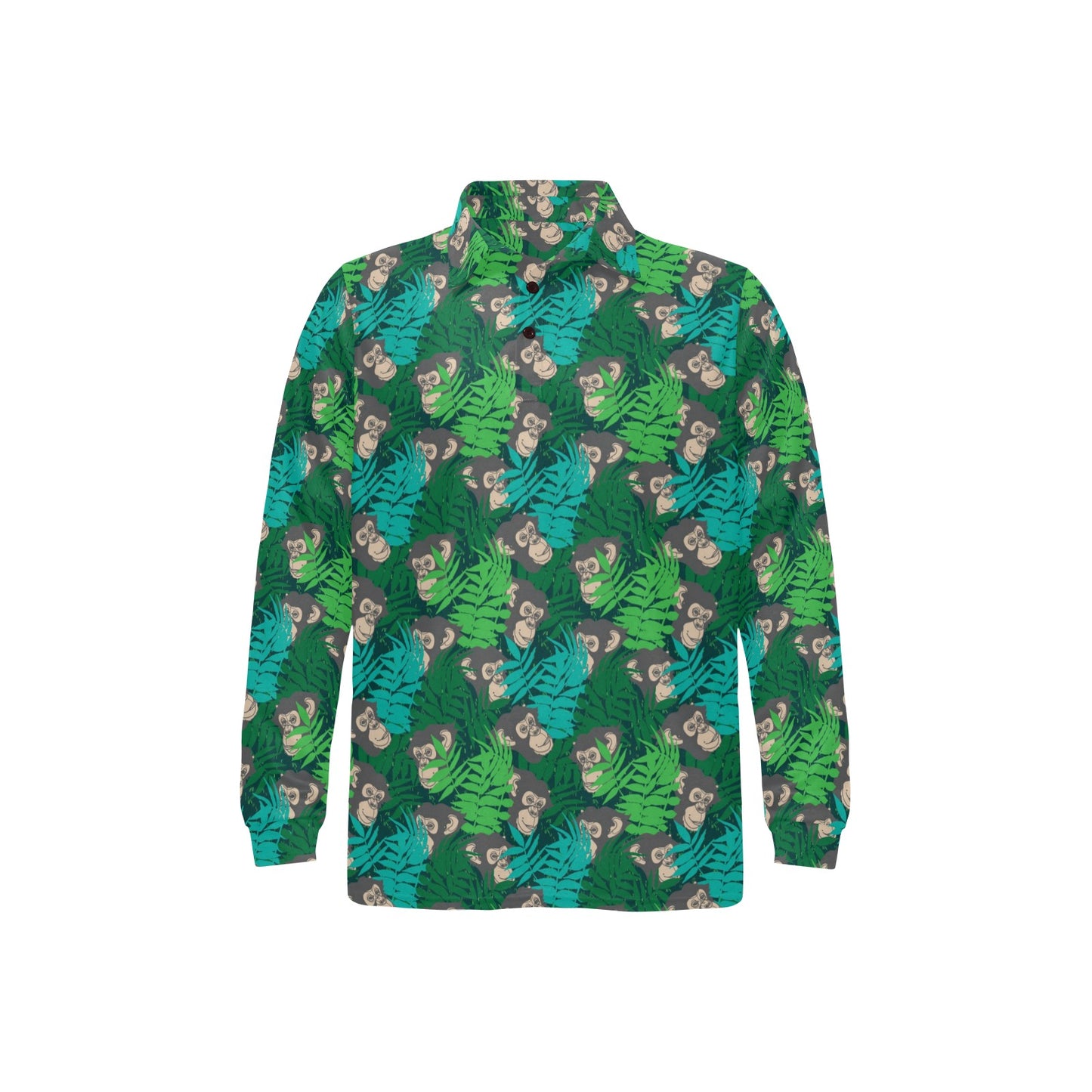Chimpanzee Pattern Print Design 01 Long Sleeve Polo Shirt For Men's
