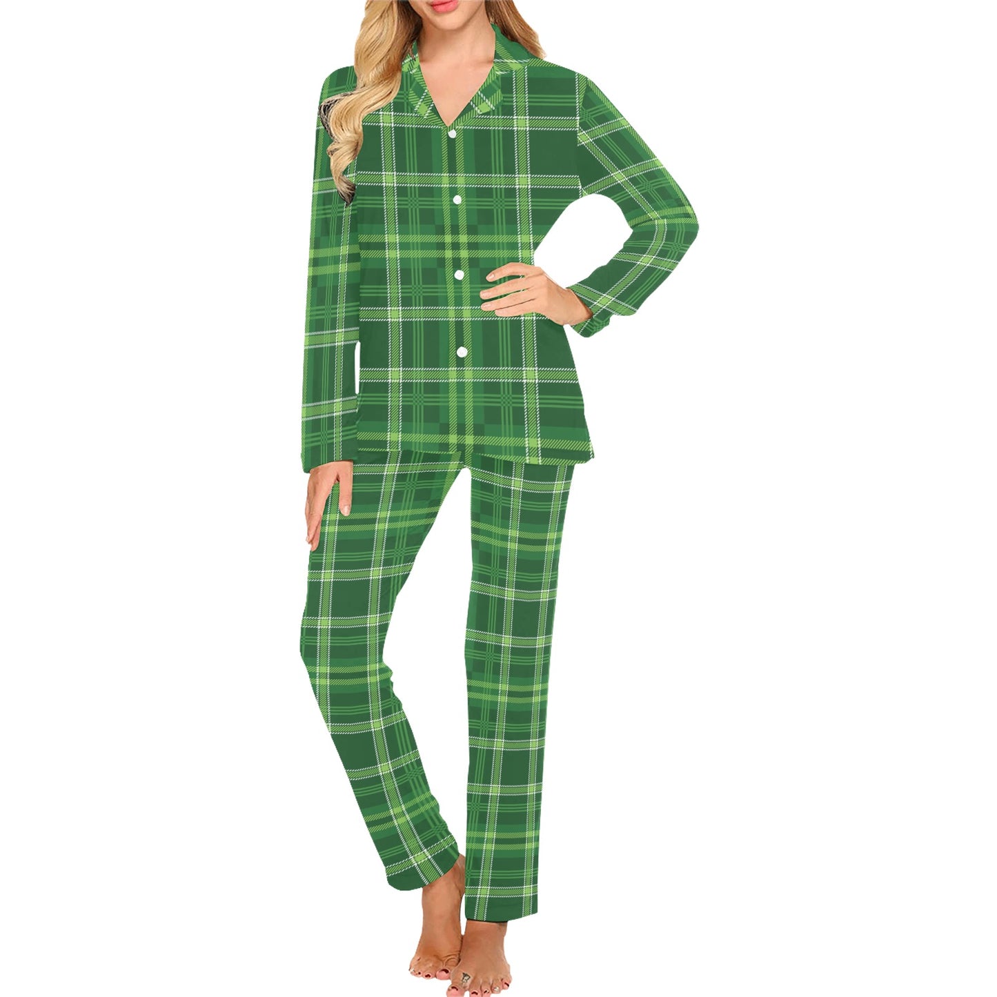 Irish Plaid Pattern Print Design 02 Women's Long Pajama Set