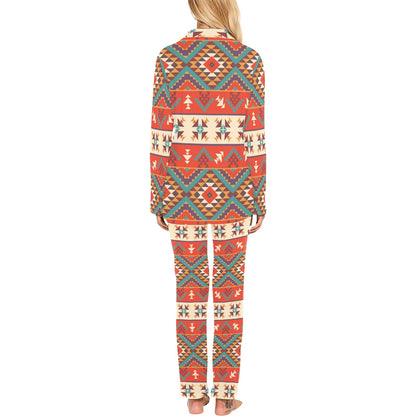 Aztec Red Print Pattern Women's Long Pajama Set