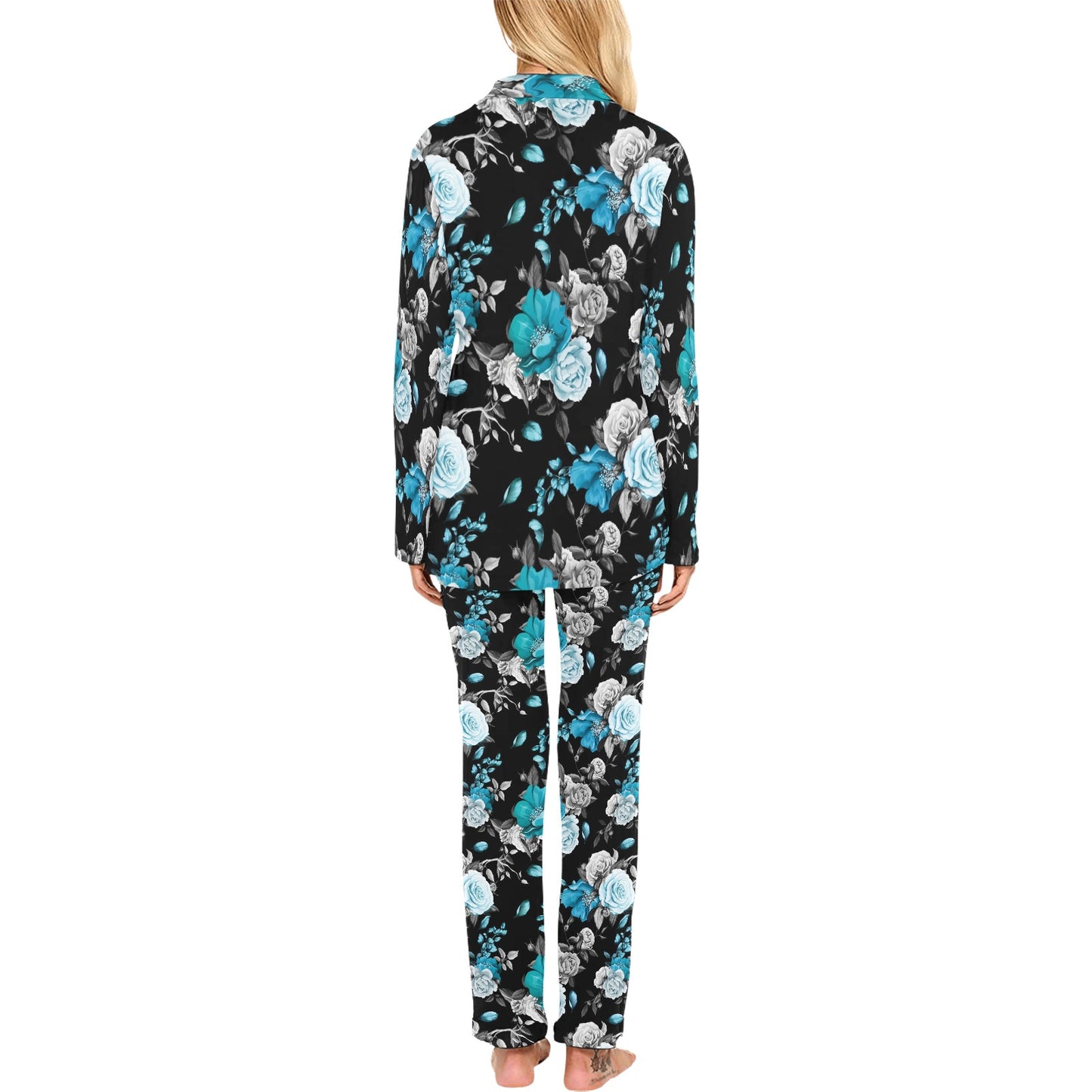 Rose Pattern Print Design A02 Women's Long Pajama Set