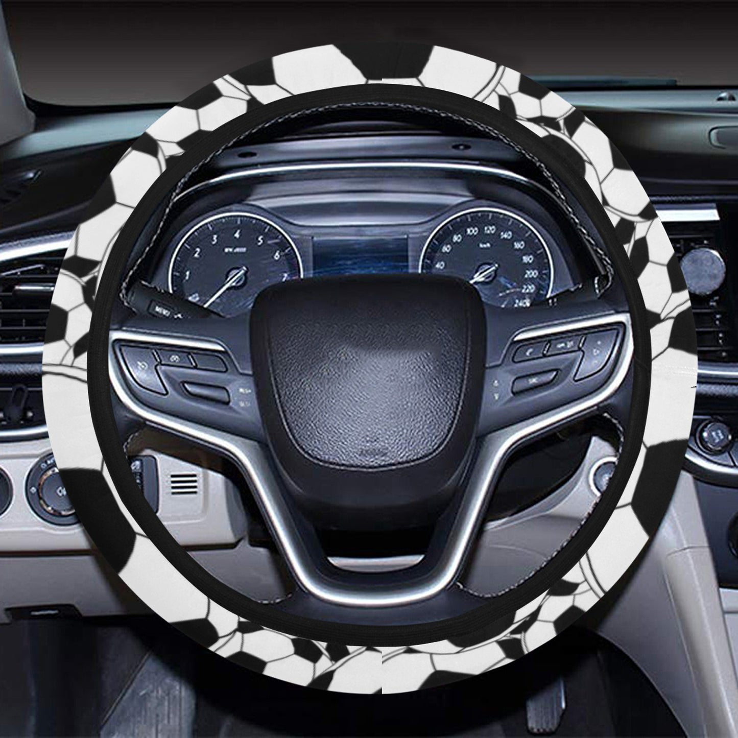 Soccer Ball Print Design LKS301 Steering Wheel Cover with Elastic Edge
