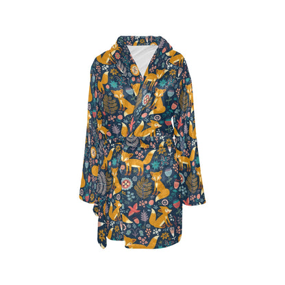 Fox Cute Jungle Print Pattern Women's Fleece Robe