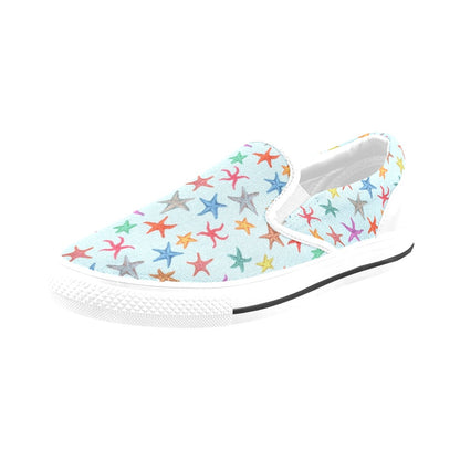 Starfish Print Design LKS402 White Slip Ons Canvas Women's Shoes