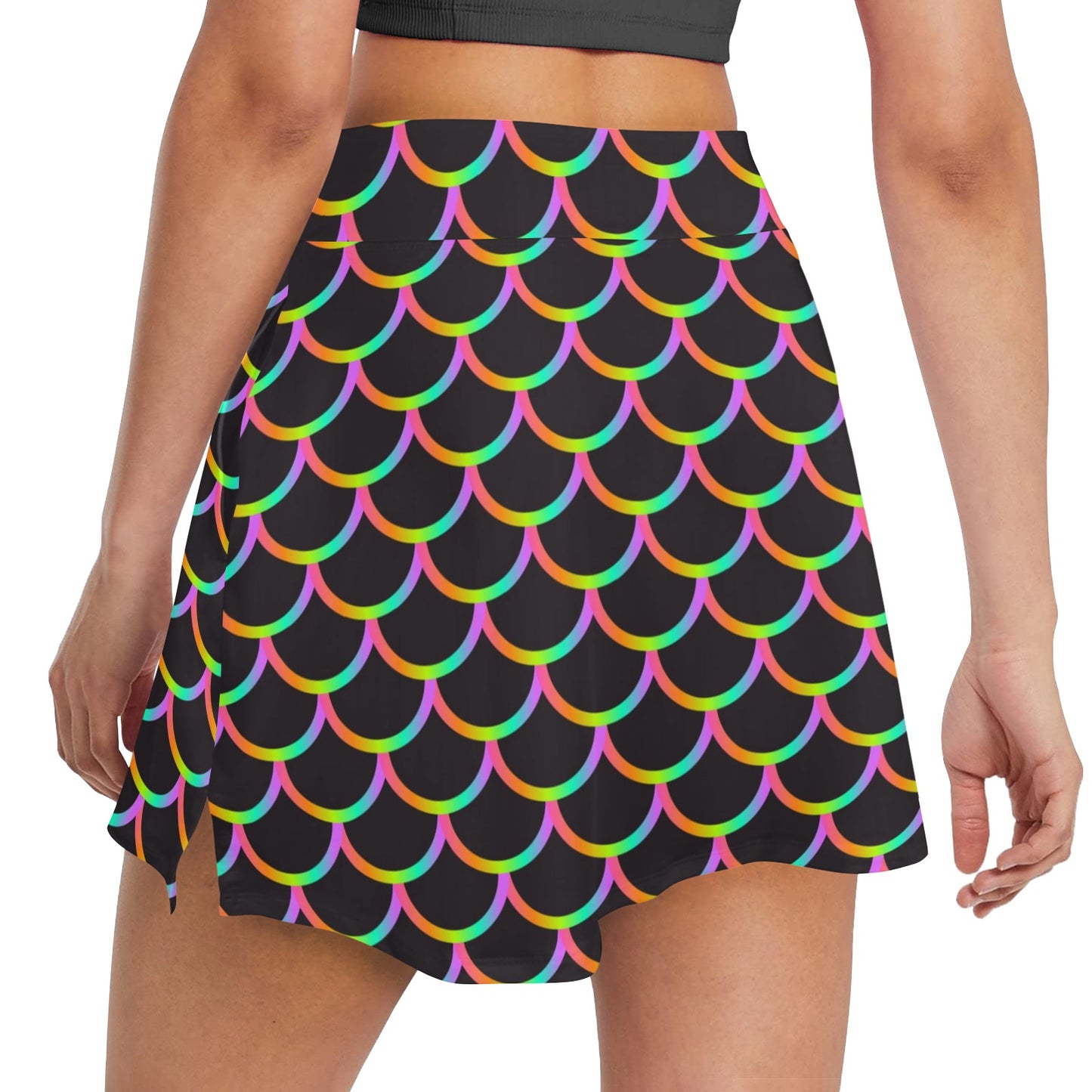Mermaid Tail Rainbow Design Print 17" Golf & Pickleball Skort with Pockets