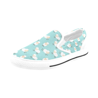 Sheep Print Design LKS406 White Slip Ons Canvas Women's Shoes