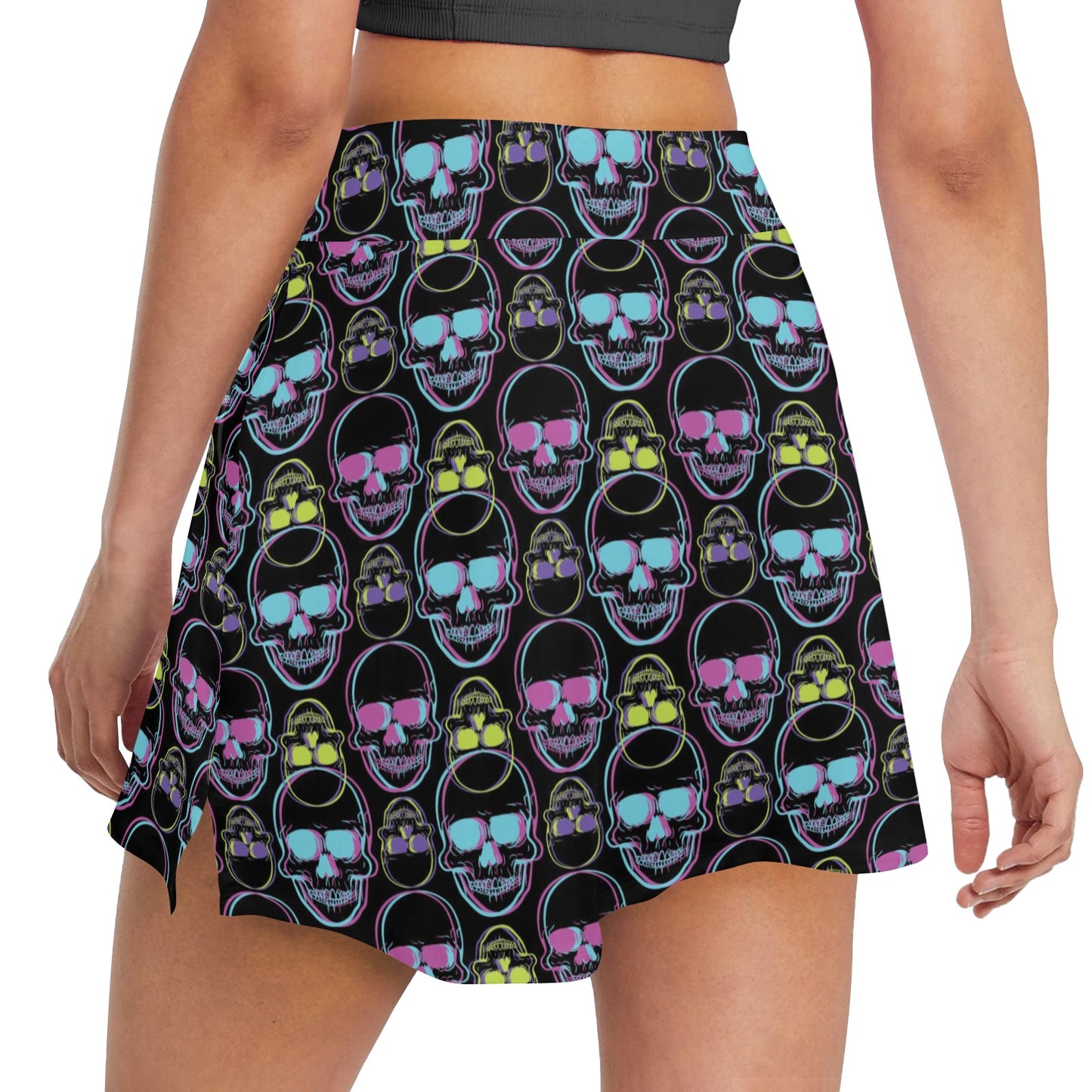 Skull 3D Colorful Print Design LKS309 17" Golf & Pickleball Skort with Pockets