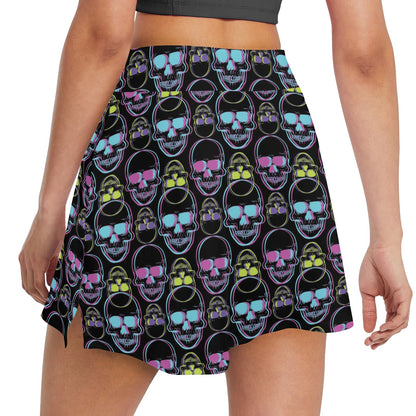 Skull 3D Colorful Print Design LKS309 17" Golf & Pickleball Skort with Pockets