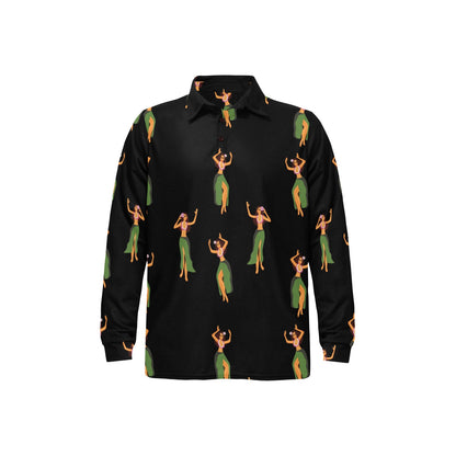 Hula Dancers Girl Pattern Print Design 01 Long Sleeve Polo Shirt For Men's