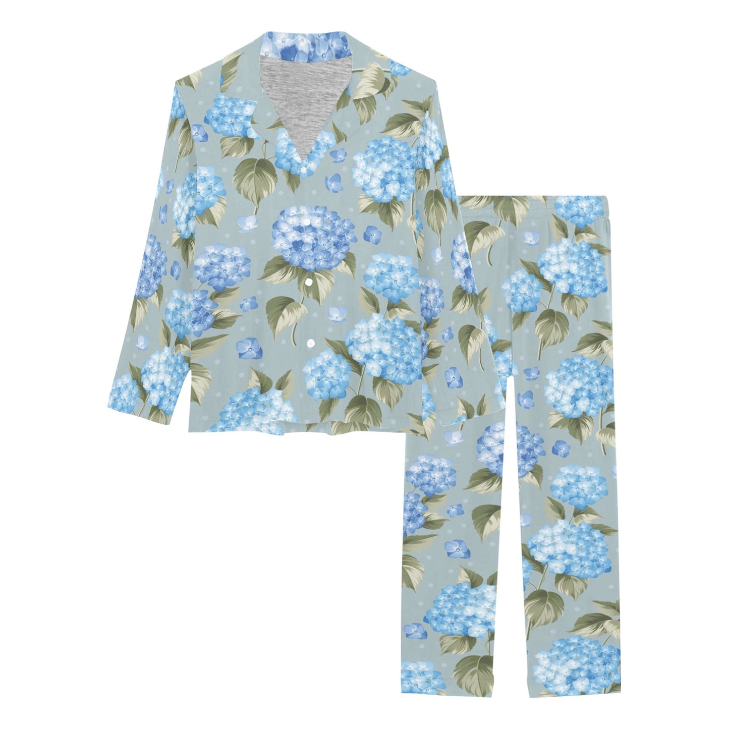 Hydrangea Pattern Print Design 01 Women's Long Pajama Set