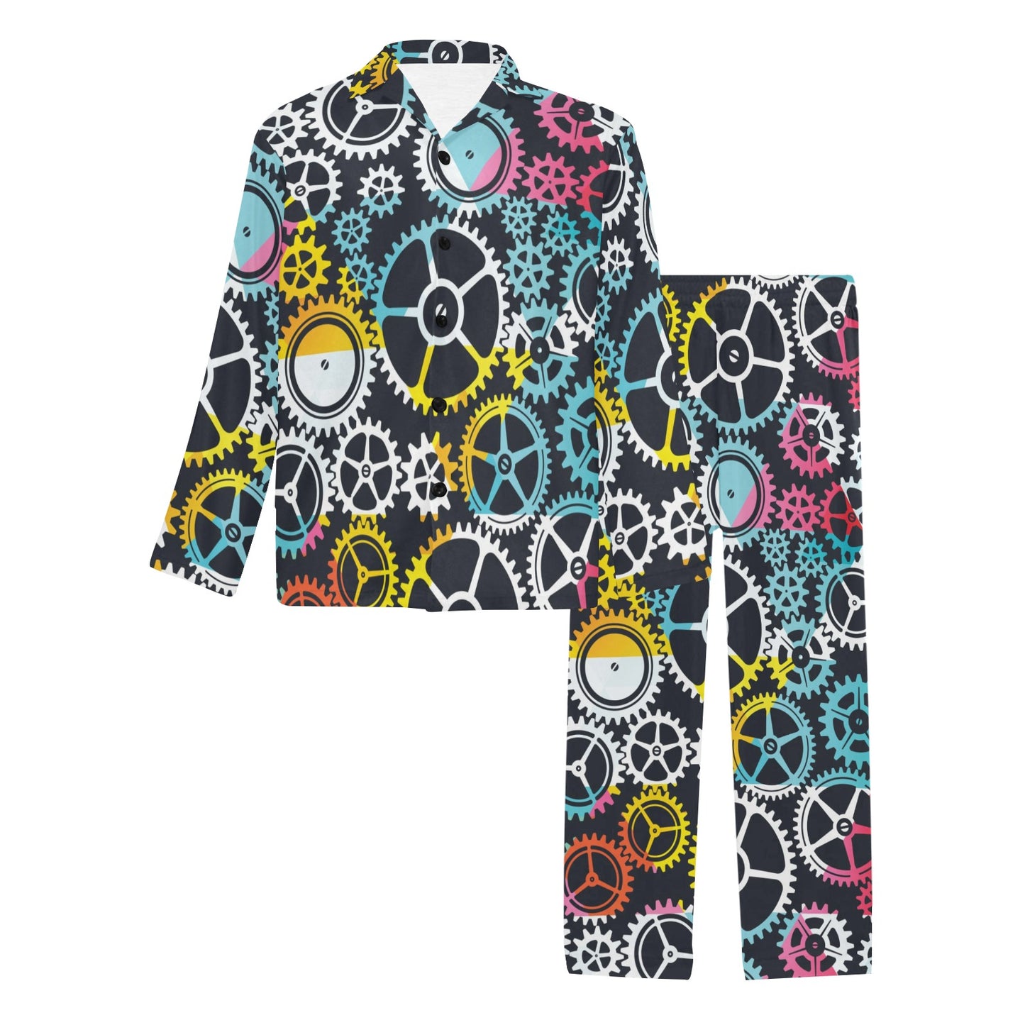 Mechanic Pattern Print Design 02 Men's Long Pajama Set
