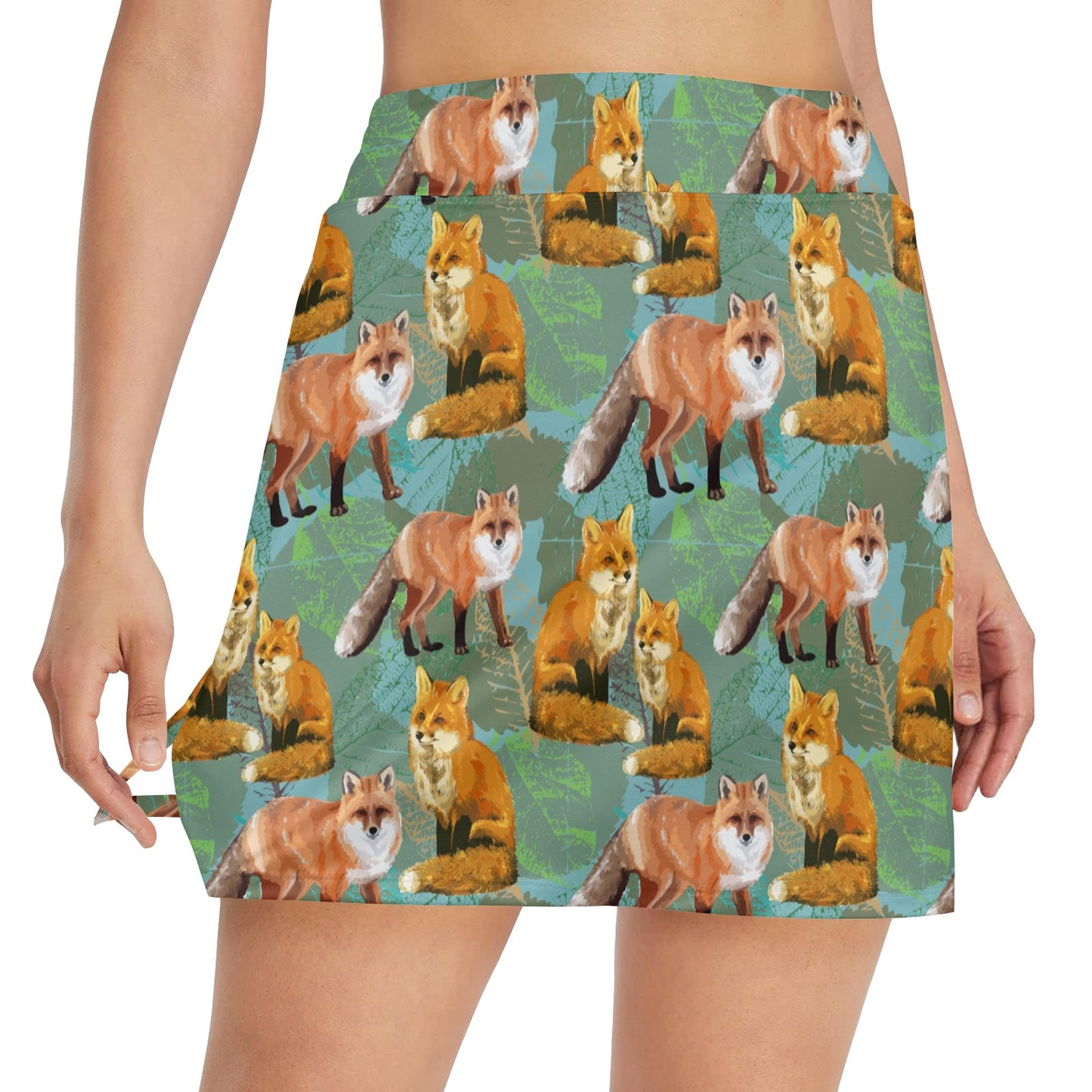 Fox Autumn leaves Themed 17" Golf & Pickleball Skort with Pockets