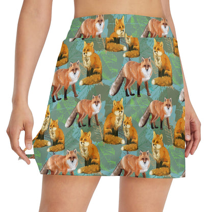 Fox Autumn leaves Themed 17" Golf & Pickleball Skort with Pockets