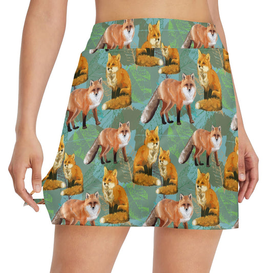 Fox Autumn leaves Themed 17" Golf & Pickleball Skort with Pockets