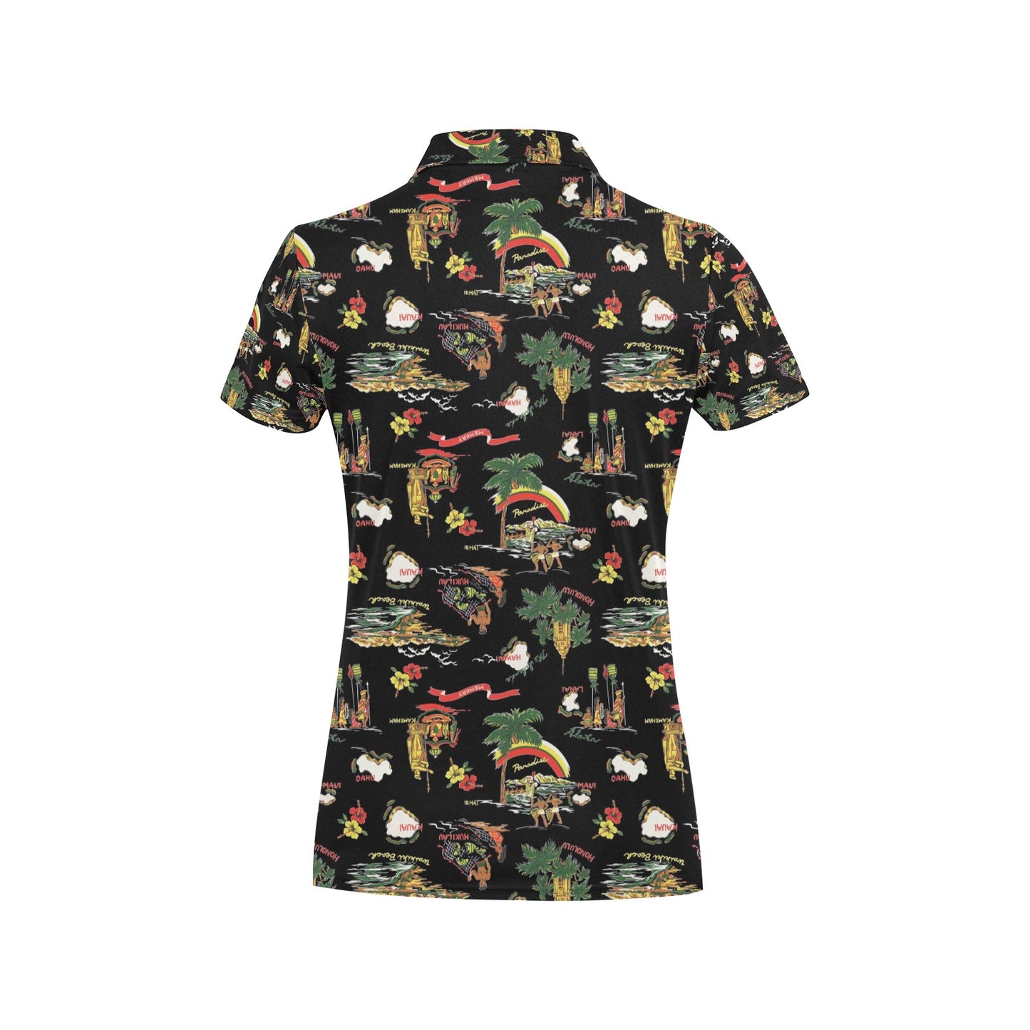 Hawaiian Island Themed Print Women's Polo Shirt