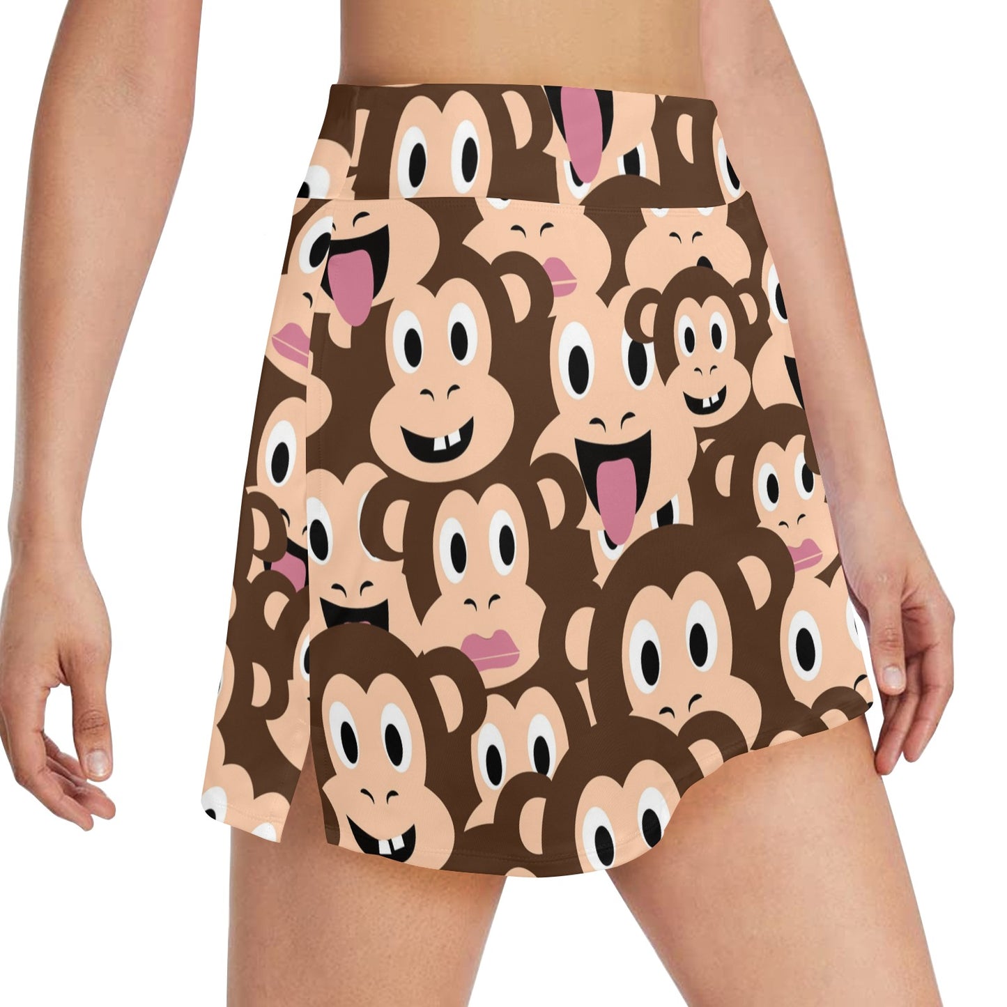 Emoji Monkey Print Pattern Women's Golf Skirt with Pocket