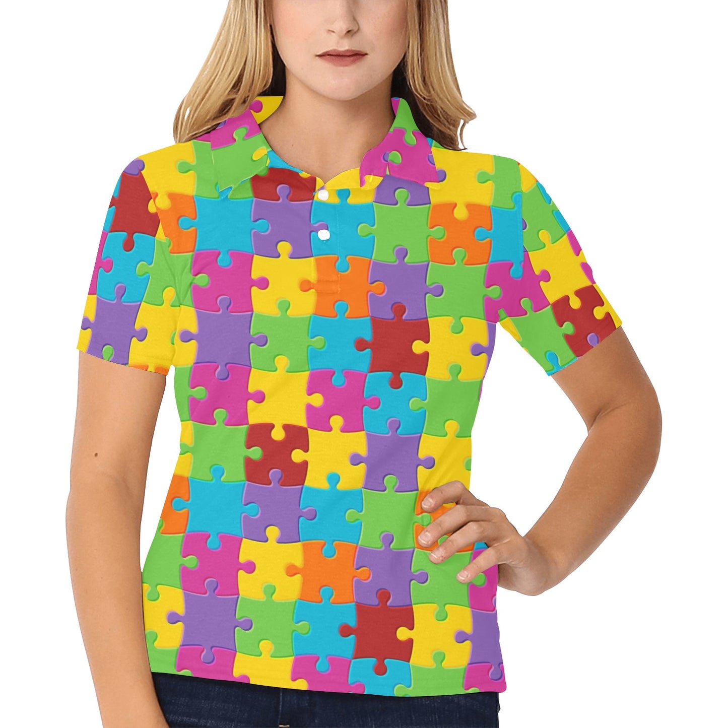 Autism Awareness Pattern Print Design 02 Women's Polo Shirt