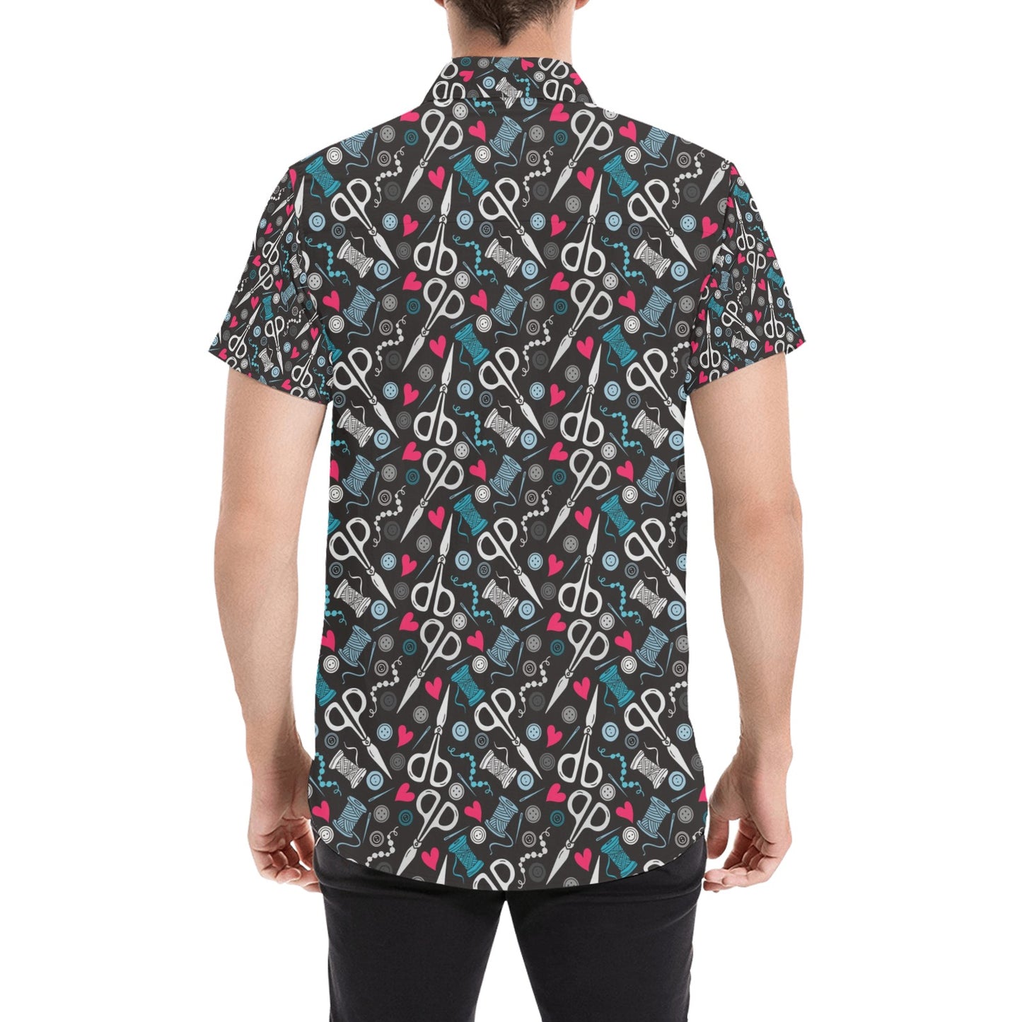 Sewing Equipment Print Design LKS305 Men Short Sleeve Button Up Shirt