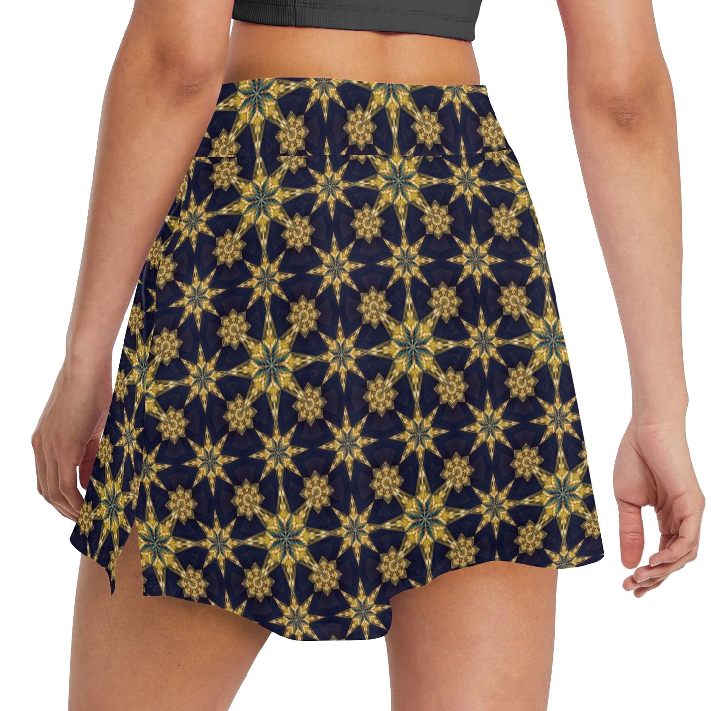 kaleidoscope Gold Print Design 17" Golf & Pickleball Skort with Pockets
