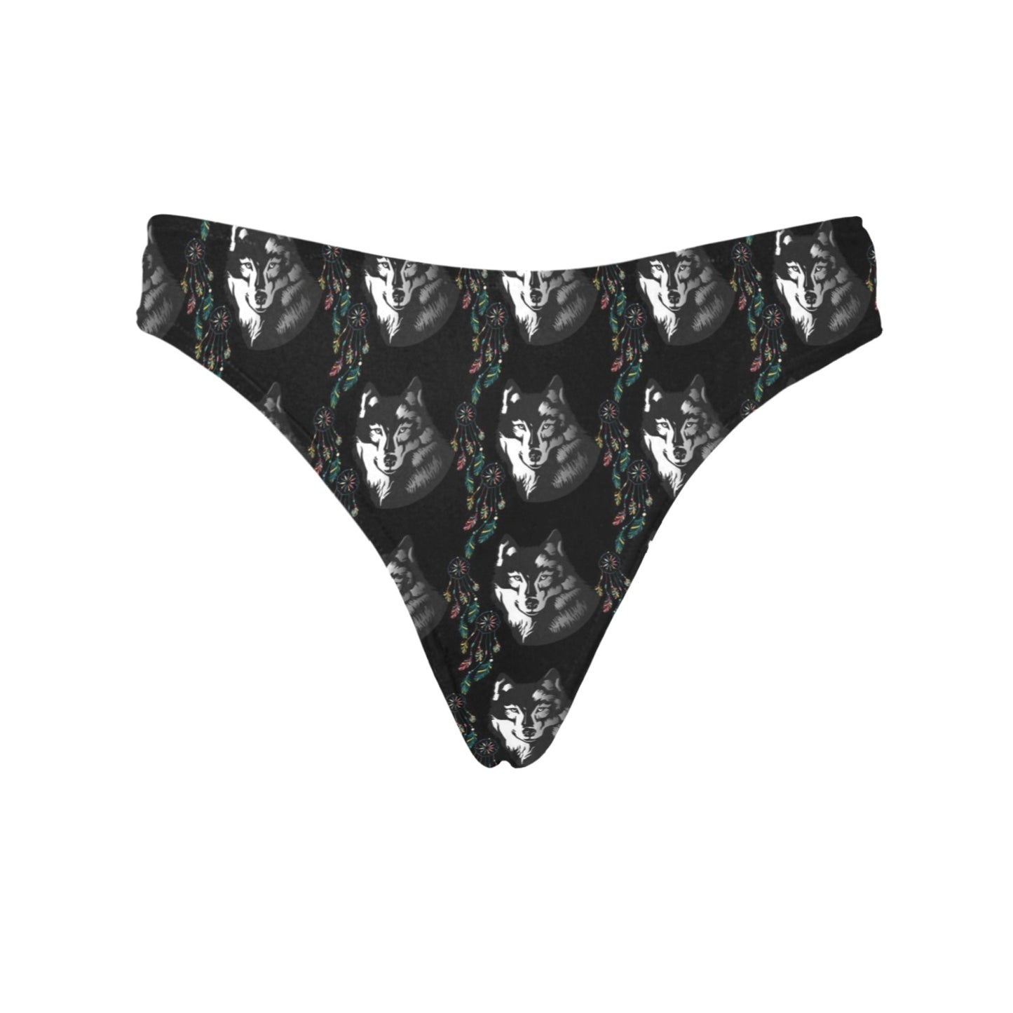 Wolf Black Dream Catcher Design Print Women's Thongs