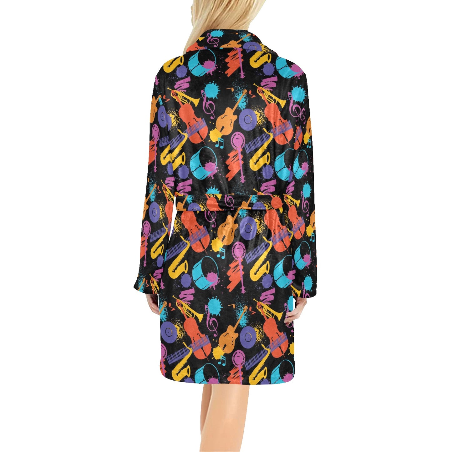 Saxophone Print Design LKS406 Women's Fleece Robe