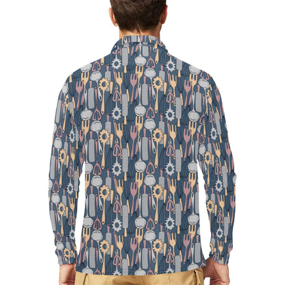 Cooking Kitchen Tools Pattern Print Design 05 Long Sleeve Polo Shirt For Men's