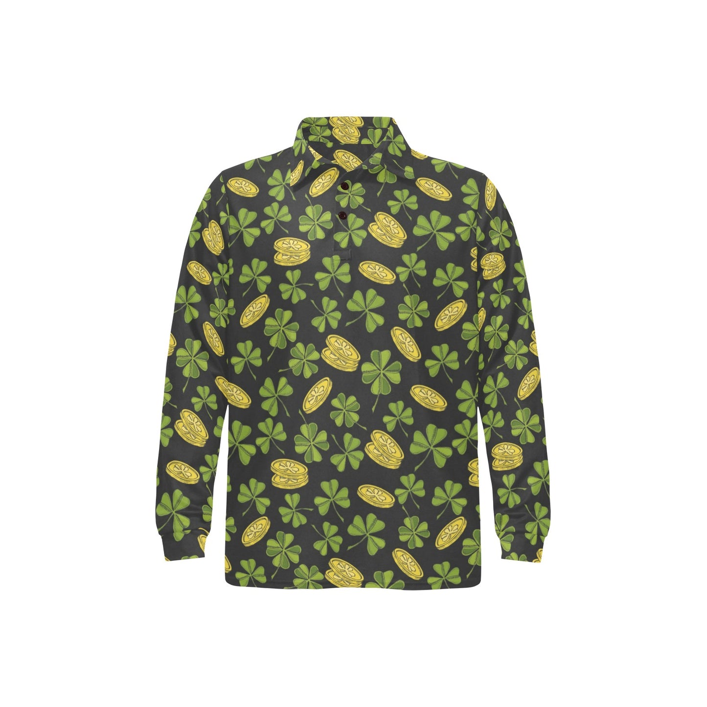 St Patricks Day Print Design LKS305 Long Sleeve Polo Shirt For Men's