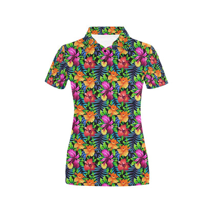 Tropical Folower Colorful Print Women's Polo Shirt