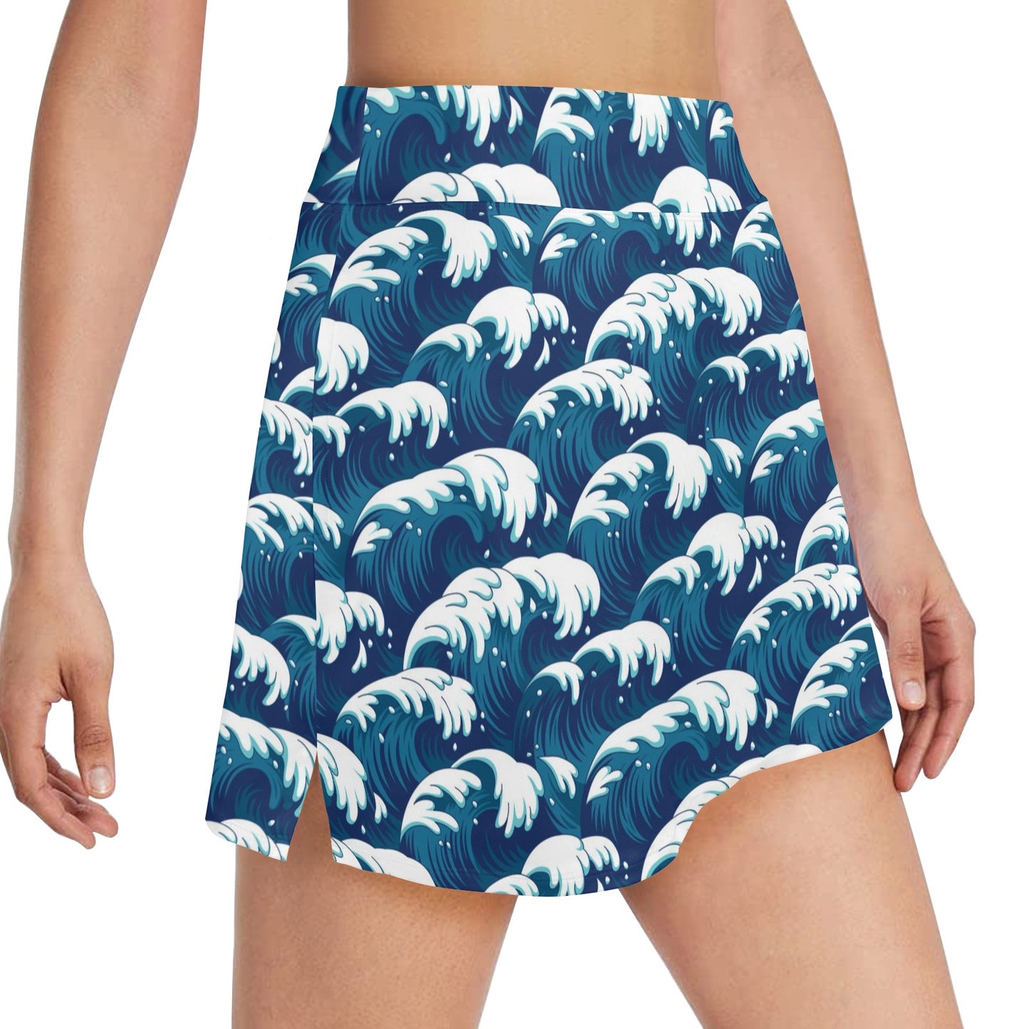 Ocean Wave Pattern Print 17" Golf & Pickleball Skort with Pockets