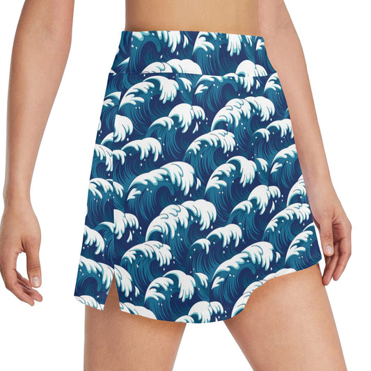Ocean Wave Pattern Print 17" Golf & Pickleball Skort with Pockets