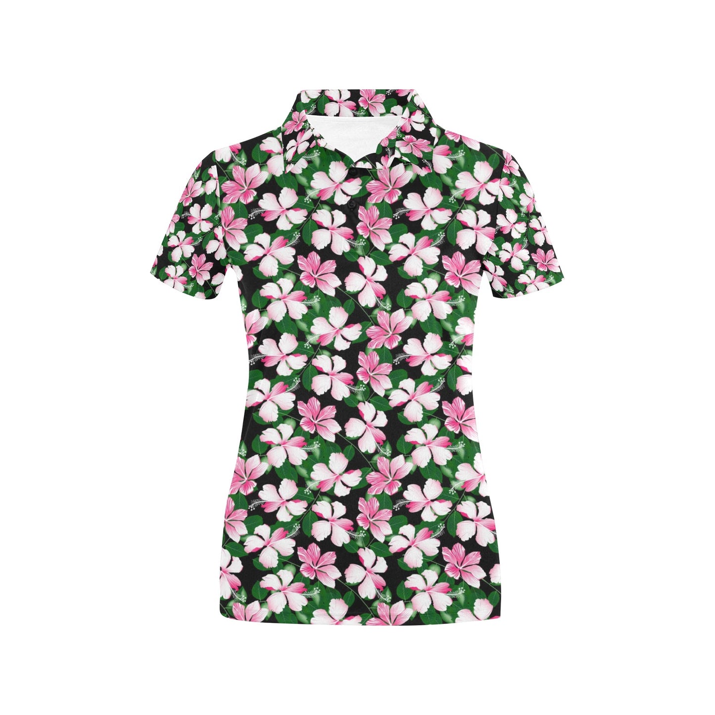 Hibiscus Pink Flower Hawaiian Print Women's Polo Shirt