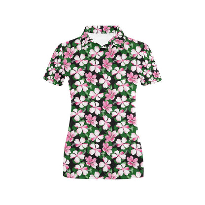 Hibiscus Pink Flower Hawaiian Print Women's Polo Shirt