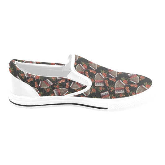 Accordion Print Design LKS403 White Slip Ons Canvas Women's Shoes