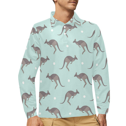 Kangaroos Pattern Print Design 04 Long Sleeve Polo Shirt For Men's